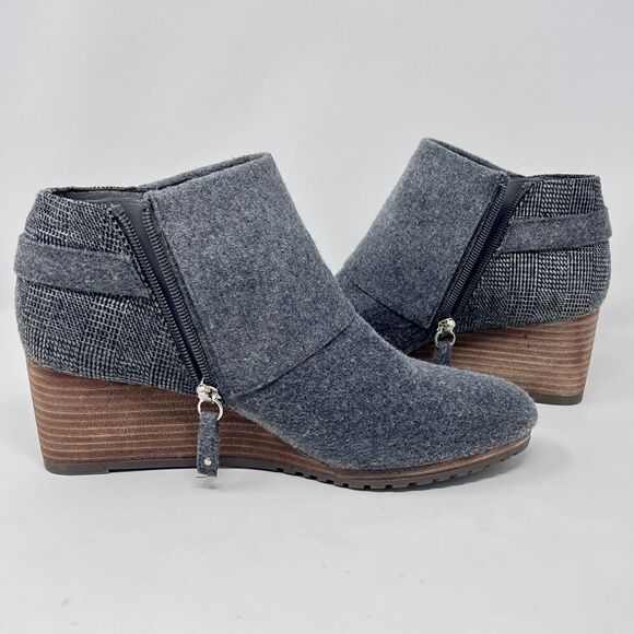 Dr. Scholl's Create Mid Grey Wool Microsuede Zip Stacked Wood Wedge Bootie 9.5 - Picture 9 of 12